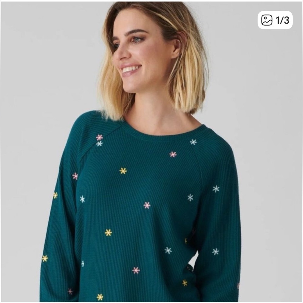 PJ Salvage Take It Easy Green Embroidered Floral Waffle Lounge Set